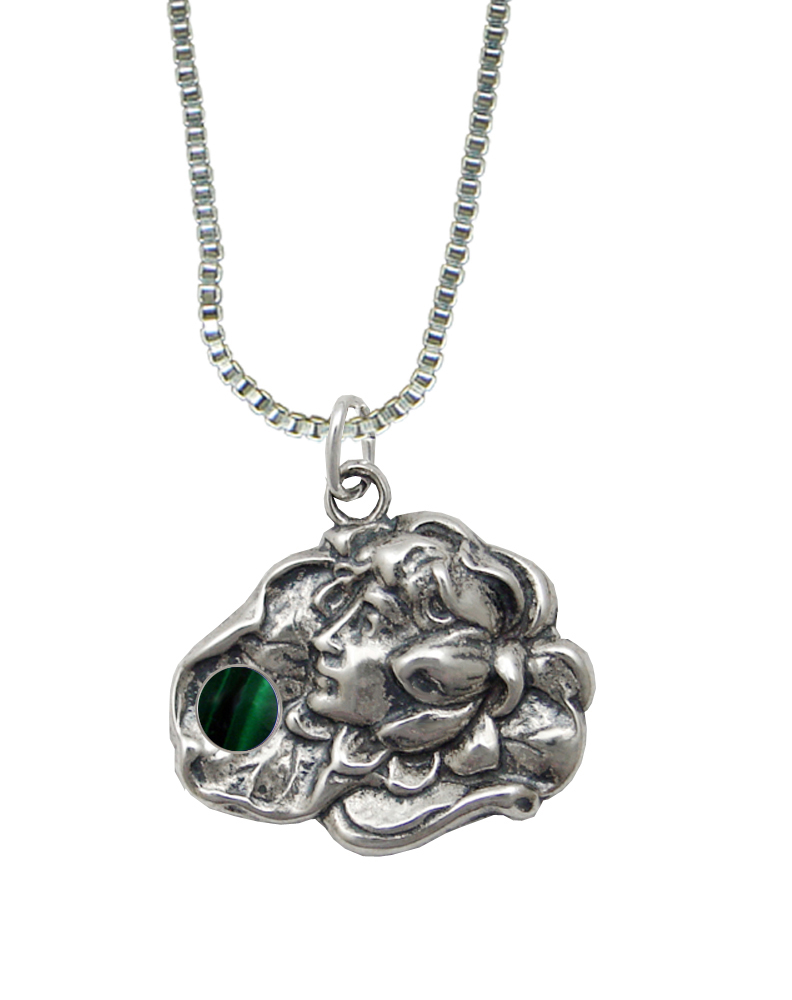 Sterling Silver Victorian Woman Maiden Pendant With Malachite